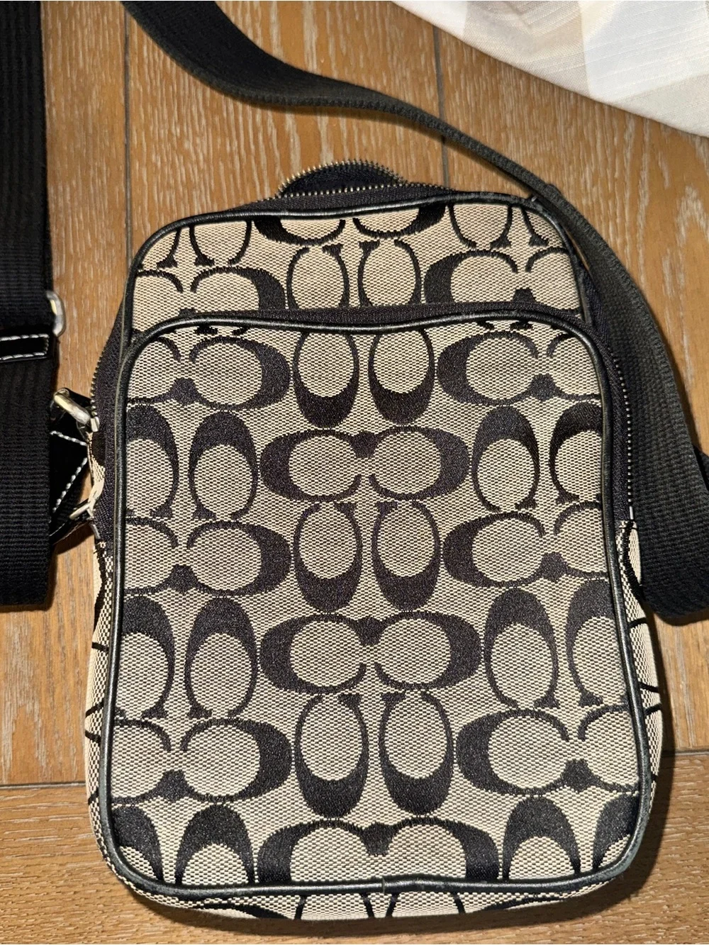 Coach Black and Khaki Signature Messenger Crossbody